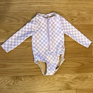 Old Navy Kids Swim One Piece in Purple and White Checkered